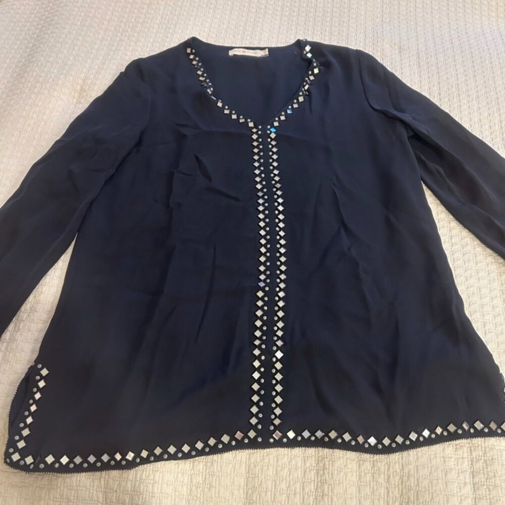 TORY BURCH Blouse in Dark Blue with Mirrored Ornaments - Size 2